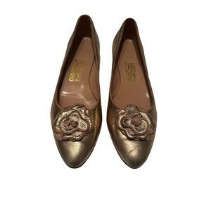 Salvatore Ferragamo Womens Vintage Ballet Flat Shoes Rose Gold Size 9.5 2A S62-8